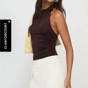 Princess Polly Halter Neck Crop Top - Deep Brown giggle top chocolate